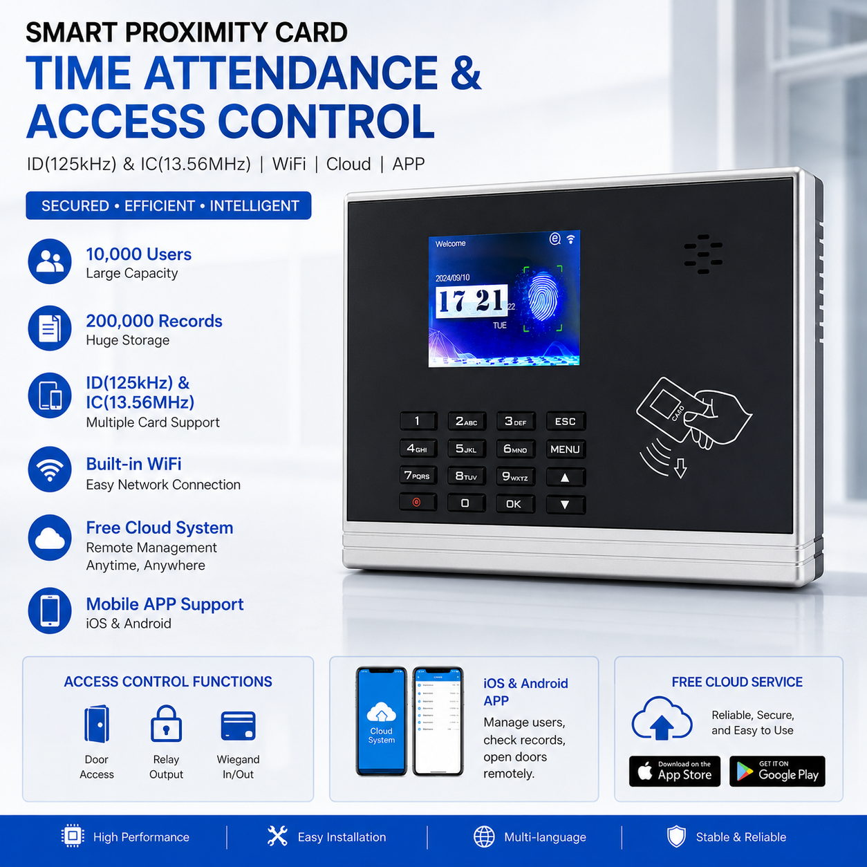 Cloud Based WiFi Proximity Card Time And Attendance System Employee Workforce Management Solution Online Free Clock In/Out Syste